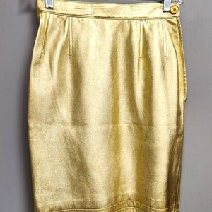 NWT Yves Saint Laurent 80s Gold Leather Skirt